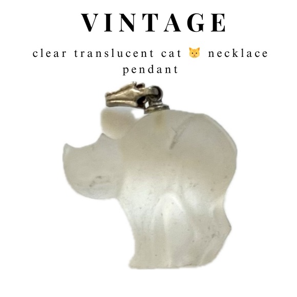 Vintage Jewelry - vintage • white clear translucent cat 🐱 necklace pendant